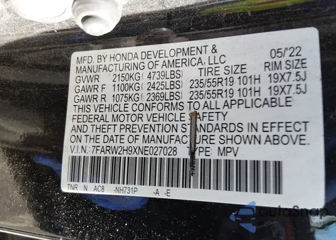 2022 Honda Cr-V Awd Touring z USA, uszkodzony, nr VIN 7FARW2H9XNE027028